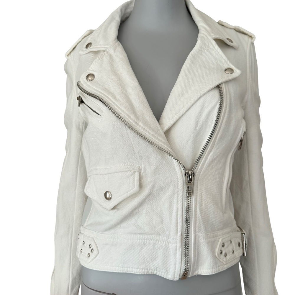 BLANKNYC Cropped Moto Bomber Jacket 100% Cotton “So Icy” White Style 68KG5172NOK - Picture 5 of 15